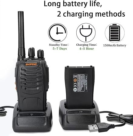 2 BF-88A Upgraded Walkie Talkies - Long Range 2 Pcs Set