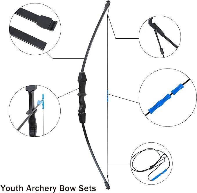3 Procener 45 Teenagers Archery Starter Set: Recurve Bow Kit with 9 Arrows, 2 Target Faces, 18 lb draw weight for Outdoor Sports