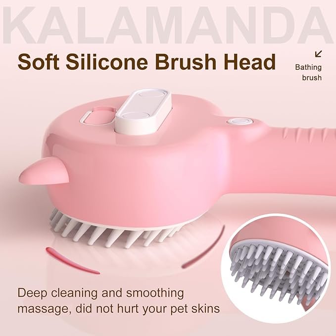 1 Cat Steam Brush for Shedding, 4 in 1 Steamy Cat Brush with Handle, Rubber Pet Misting Brush with Release Button, Mist Dog Comb with Cleanser for Indoor Kittens Small Animals(Pink)