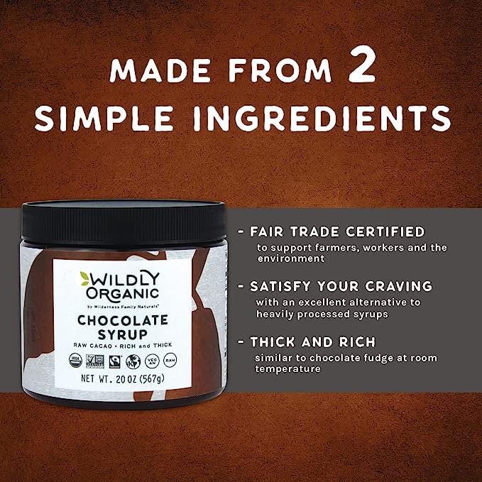 2 Wildly Organic Chocolate Syrup 128 Fl Oz, 1 Gallon - Organic, Dairy-Free, Fair Trade, Non-GMO, Kosher, Vegan, Premium Rich Chocolate Flavor | Perfect for Ice Cream, Baking, Coffee, Chocolate, Mocha, & Hot Cocoa | 2 Ingredients: Raw Cacao Powder & Raw Agave - BPA-Free Container