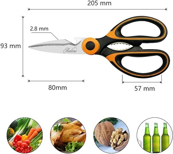 3 Acelone Premium Heavy Duty Kitchen Scissors, Ultra Sharp Stainless Steel Multi-function Scissors for Various Food Preparations (Orange black)