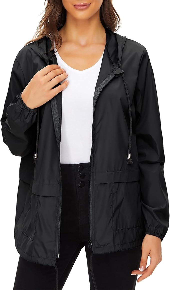 1 Zando Lightweight Rain Jacket Women Raincoat for Women Packable Rain Coat Windbreaker Rain Jackets Waterproof with Hood