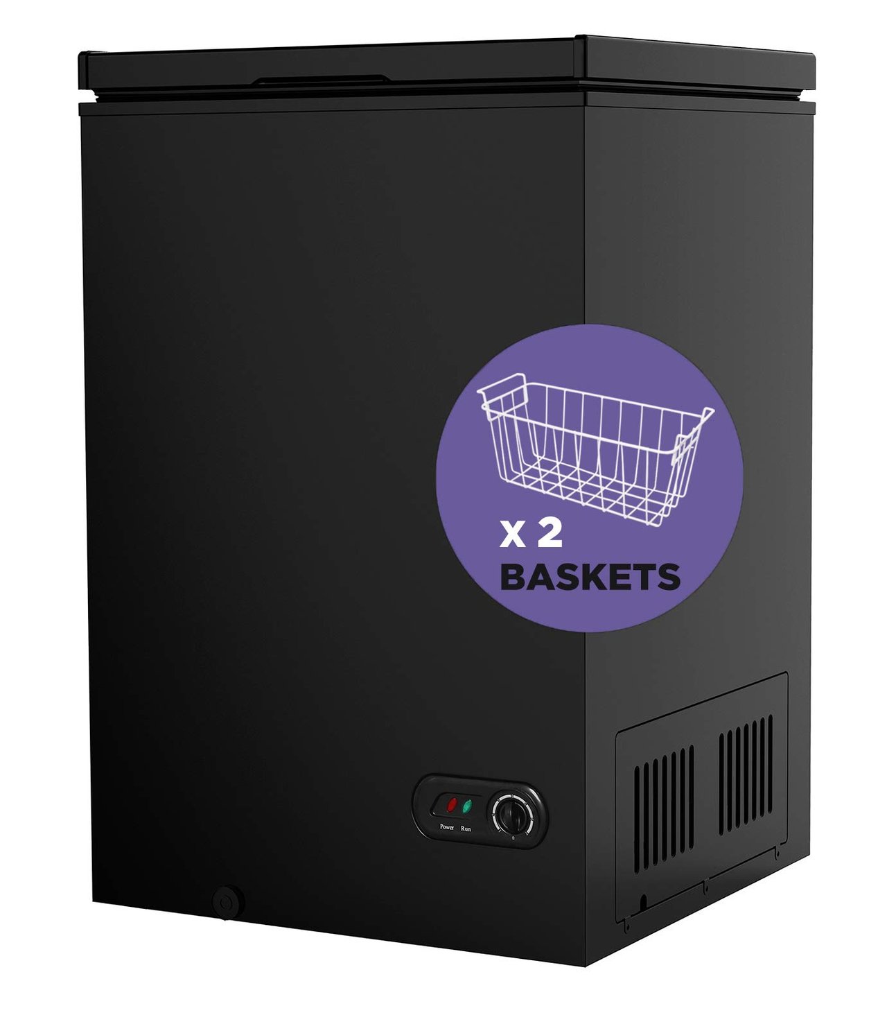 1 Northair 3.5 Cu Ft Chest Freezer - 2 Removable Baskets - Quiet Compact Freezer - 7 Temperature Settings - Black