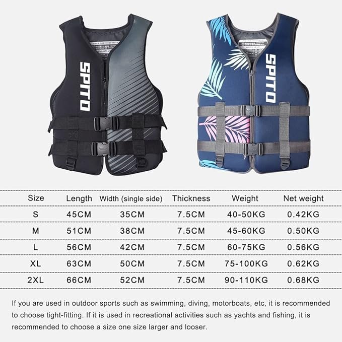 4 SPITO Adult Adjustable Buoyancy Vest for Water Activities, 40-110KG