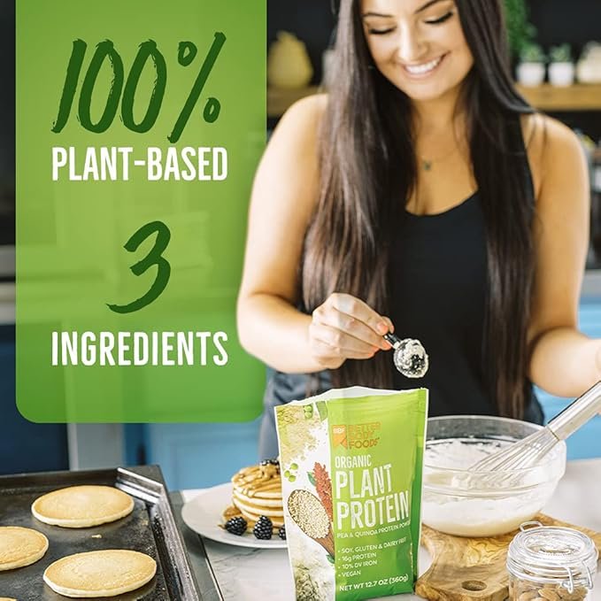 3 BetterBody Foods Organic Plant Based Protein Powder, - 16g of Protein, Vegan, Low Net Carbs, Gluten Free, Dairy Free, No Sugar Added, Soy Free, Non-GMO, 12.7 Ounces
