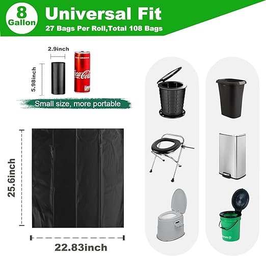 3 108 Portable Toilet Bags, TALTBREX Eco-Friendly Waste Disposal Bags for Outdoor Sanitation, Heavy-Duty Biodegradable Bags for Portable Toilets, Suitable for Various Waste Management Scenarios including Camping, RVs, and Car Travel.