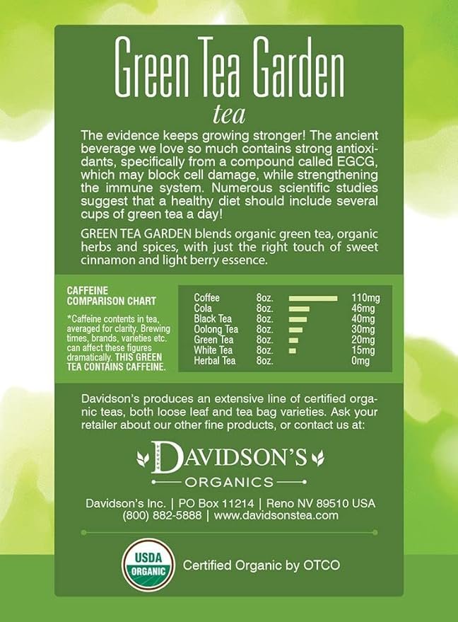1 Davidson's Organics, Green Tea Garden, 8-count Tea Bags, Pack of 12