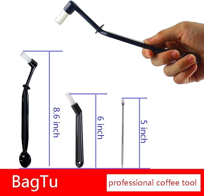 3 BagTu Espresso Machine Group Head Cleaning Brush and Spoon Tool Set - 3 Pack, in Black