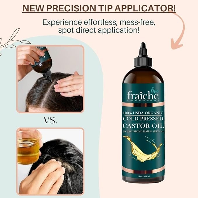 3 Organic Castor Oil (16oz) - Pure Castor Oil Organic Hexane Free Cold Pressed Unrefined Bottle - Natural Hair Growth Oil for Moisturizing & Healing Dry Skin - Castor Oil for Skin & Hair Treatment Oil