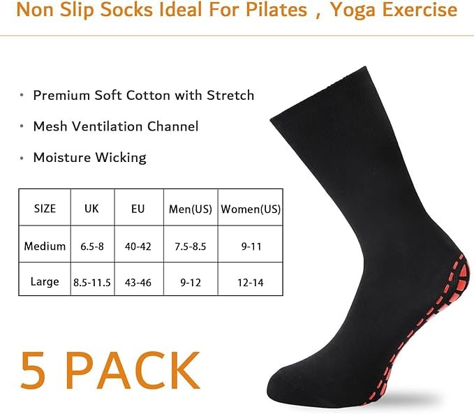 3 NOVAYARD 5 Pairs Non Slip Socks Hospital Diabetic Non Skid Socks Yoga Pilates Slipper Socks Men Women