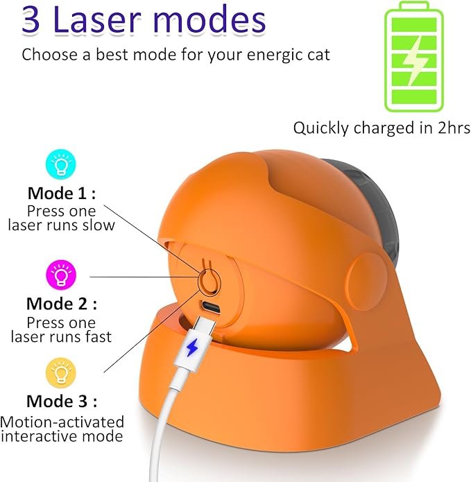 1 Cat Laser Toys Motion Acticated Responsive Interactions, Mix Fast & Slow Laser Game (Orange)