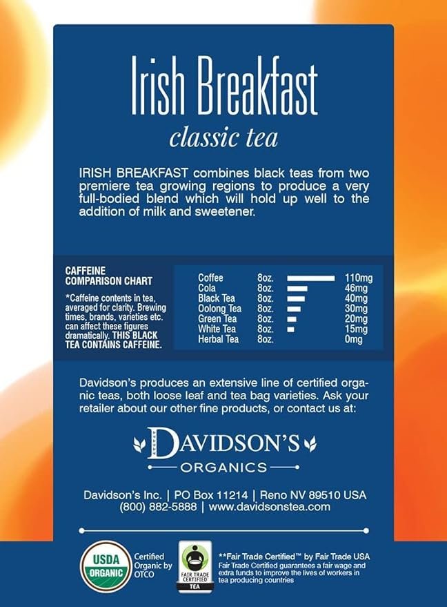 1 Davidson's Organics, Irish Breakfast, 8-count Tea Bags, Pack of 12