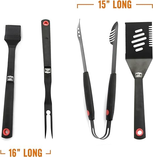 3 Heavy Duty 5 Piece Grilling Tools Set with Long Handle 3 in 1 Spatula, Tongs, Brush, Grill Fork, and Thick Grilling Gloves - Stainless Steel BBQ Accessories, Gift Set