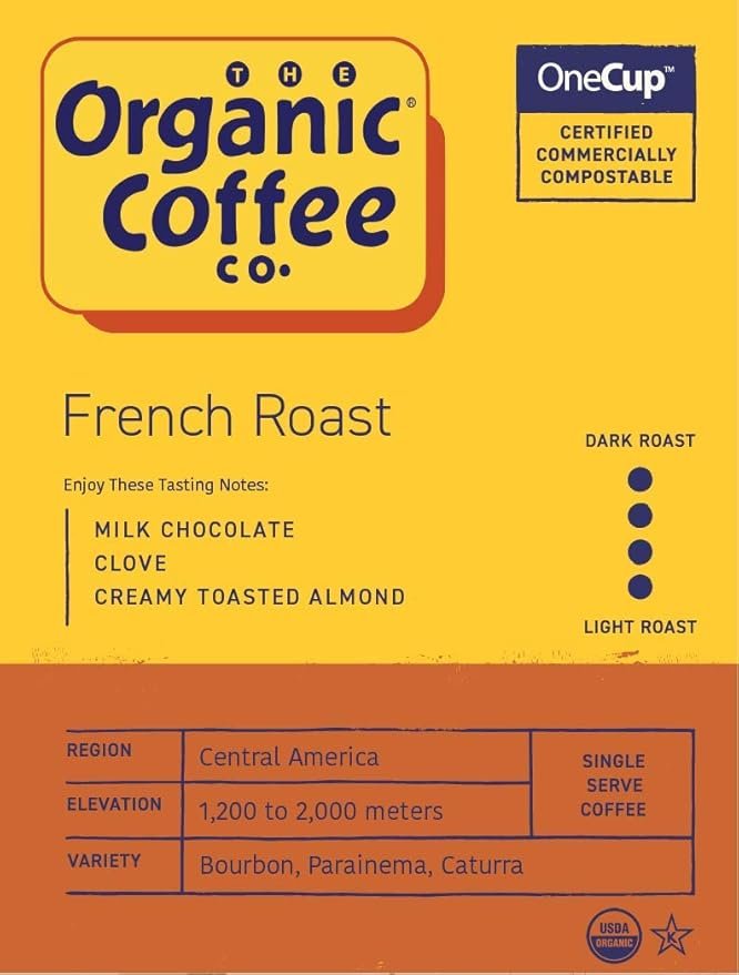 2 The Organic Coffee Co. Compostable Coffee Pods - French Roast (12 Ct) K Cup Compatible including Keurig 2.0, Dark Roast, USDA Organic