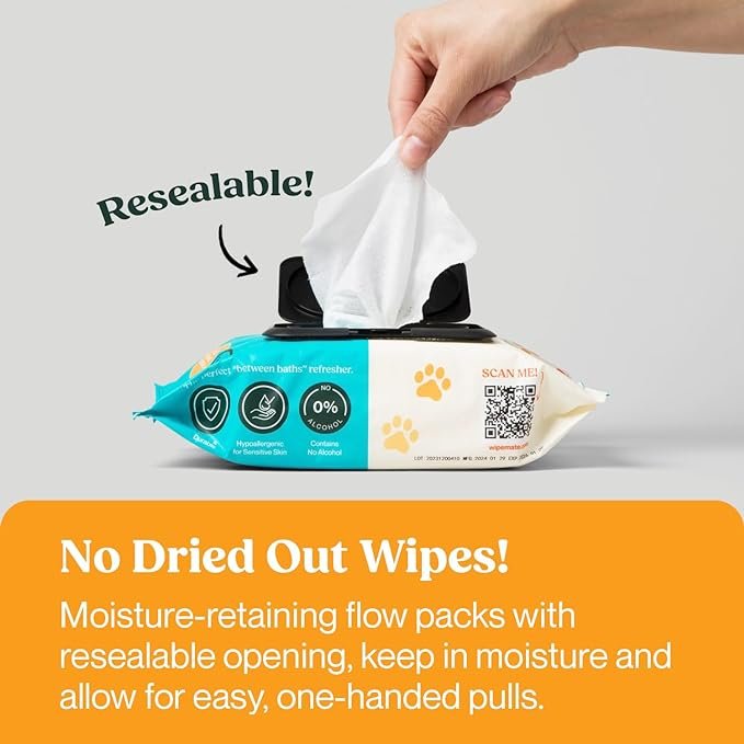 2 Pet Grooming Wipes - No-Rinse Dog and Cat Wipes, Gentle Cleansing and Deodorizing, Hypoallergenic Wipes for Paws, Ears, Fur, Eye Ducts and Butt - Unscented - 100 Count