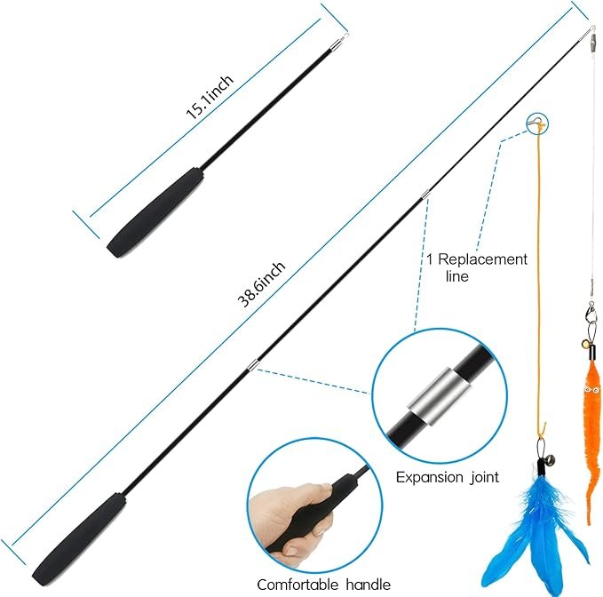 3 Cat Toys Interactive for Indoor Cats,2PCS Retractable Cat Wand Toys,9PCS Teaser Toys&1PCS Hanging Door Lure Cat Toy,Interactive Feather Toy for Teaser Play and Chase Exercise with Kitten