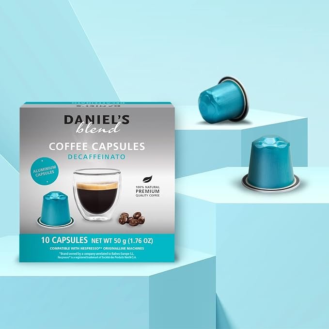 2 Daniels Espresso Blend Nespresso Compatible Capsules, 10 Coffee Pods, Single Serve, Kosher Certified (Decaffeinato, 10 Pods)