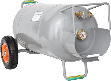 1 Flame King YSN40HOGb 40LB Steel Horizontal & Vertical Propane Tank Cylinder HOG with Dolly Cart Wheels Tables, Fire Pits, Patio Heaters, Barbeques, Lunch, Weed Torch, and Truck Campers, Gray