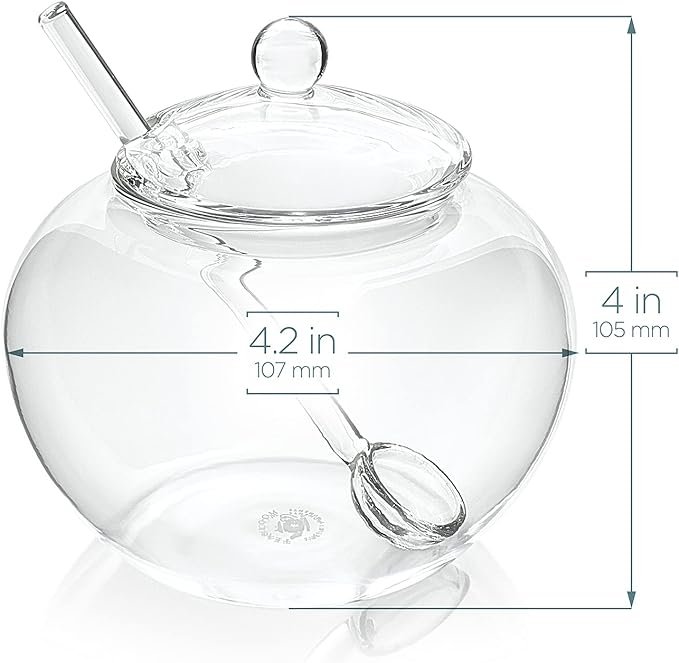 4 Sugar and creamer set made of durable borosilicate glass - Set for serving tea or coffee, includes cream pitcher, sugar bowl with lid and spoon - Suitable for serving 3-4 people.
