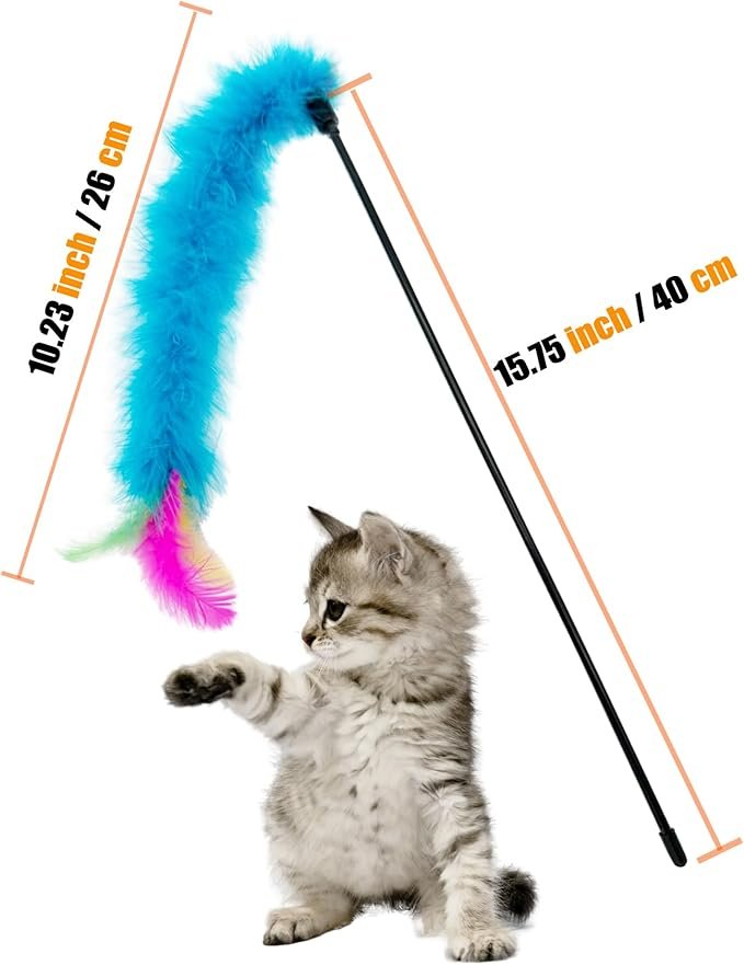 1 Cat Wand Toy Cat Feather Toys, 6 PCS Cat Feather Teaser Toy, Interactive Feather Cat Toy for Indoor Cats Play