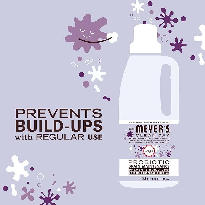 3 MRS. MEYER'S CLEAN DAY Probiotic Drain Maintenance Liquid, Lavender, Freshens Disposals and Drains, 32 Fl Oz