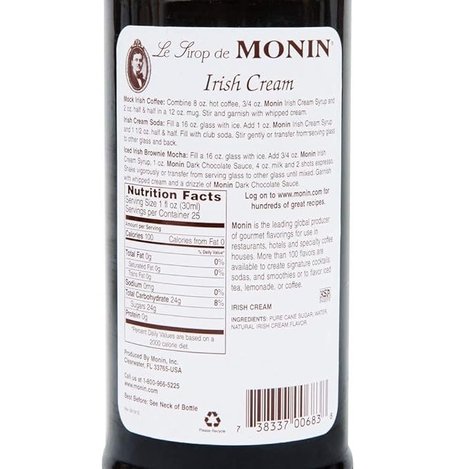 1 750ml Bottle of Monin Irish Cream Syrup