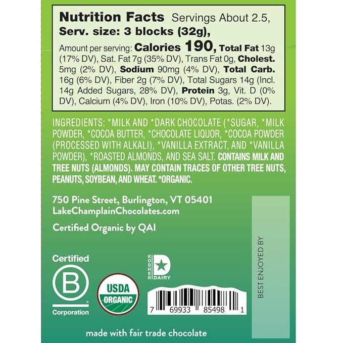 1 Lake Champlain Chocolates Sea Salt & Almonds Milk Chocolate Bar, 3 Ounce
