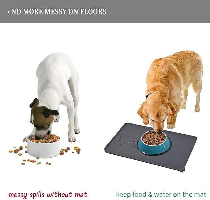 5 Reopet Silicone Pet Feeding Mat, Waterproof Dog Cat Food Mat with Raised Edges, Dog Cat Water Bowl Placemats, Dog Cat Feeding Mats for Food and Water Prevent Spill, Multiple Colors & Sizes for Pets