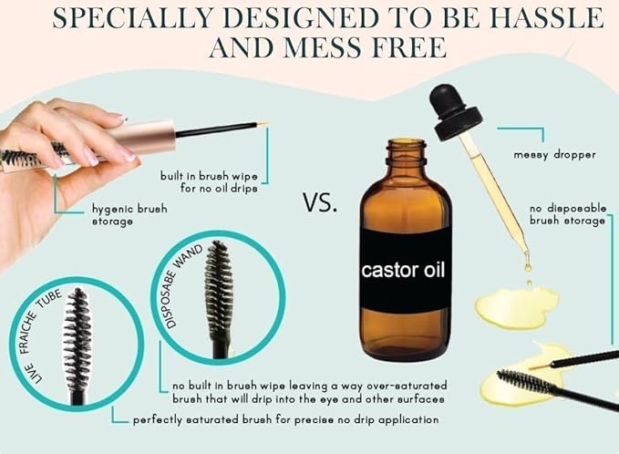 4 USDA Organic Castor Oil Lash Serum - Premium All Natural Cold Pressed Castor Oil Eyelash Growth Serum with Mascara Tube - Eyelash Treatment and Conditioner - For Thicker and Fuller Lashes