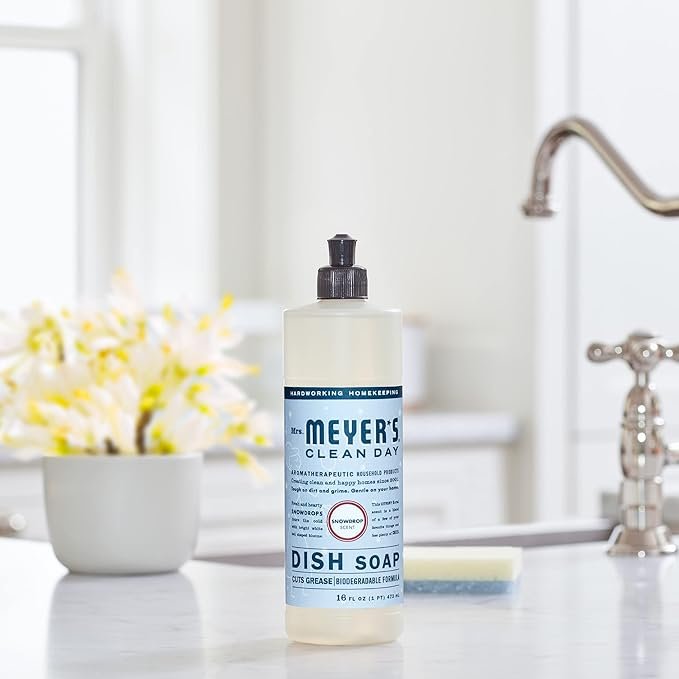 4 MRS. MEYER'S CLEAN DAY Liquid Dish Soap, Biodegradable Formula, Limited Edition Snowdrop, 16 Fl. Oz - Pack of 3
