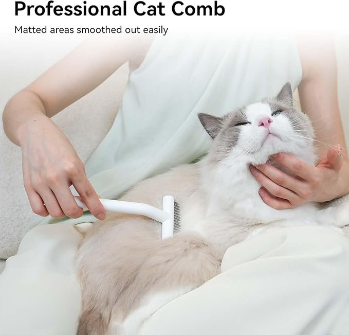 4 aumuca Cat Brush for Long Haired Cats, Dog Brush for Shedding Grooming Double Coat Dogs, Pet Deshedding Tool and Dematting Comb Remove Loose and Matted Fur, Pet Grooming Undercoat Rake, White