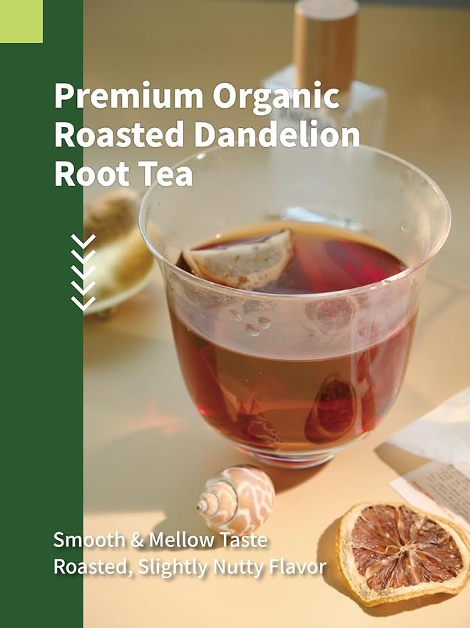 2 HYNTMYT Organic Roasted Dandelion Root Tea Bags, USDA Organic Tea, Pure Dandelion Root, Smooth & Mild Taste, Caffeine Free, 120 Count