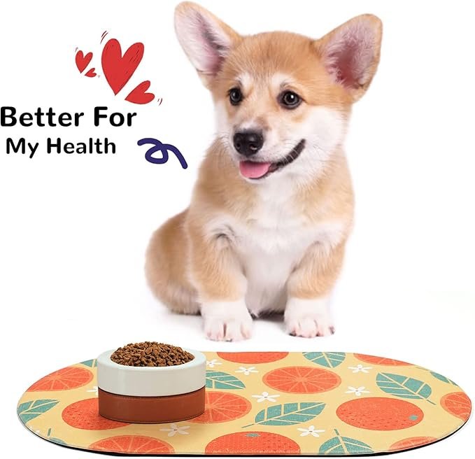 2 HACHIKITTY Cat Food Mat for Pet Bowls Dispenser, 25"x 14" Cute Dog Food Mat for Floor Waterproof, Dog Bowl Mat for Food and Water, Pet Feeding Mat, Orange