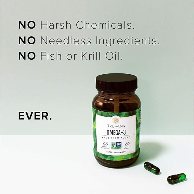 1 Truvani Algae Omega 3 | DHA Fatty Acids | Support for Joint, Immune, Heart, Skin, Brain Health | Vegan | 30 Day Supply