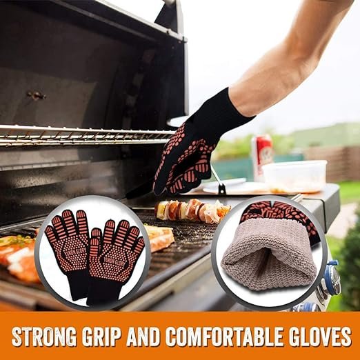 1 Heavy Duty 5 Piece Grilling Tools Set with Long Handle 3 in 1 Spatula, Tongs, Brush, Grill Fork, and Thick Grilling Gloves - Stainless Steel BBQ Accessories, Gift Set