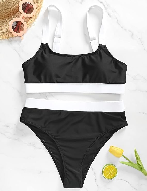 2 ZINCHIC Women Colorful Block Swimsuit Set