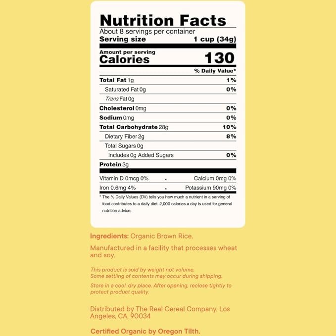2 The Real Cereal Company, Organic Brown Rice Crisps Cereal 3-Pack, Zero Sugar, Gluten-free, Non-GMO, Made in California