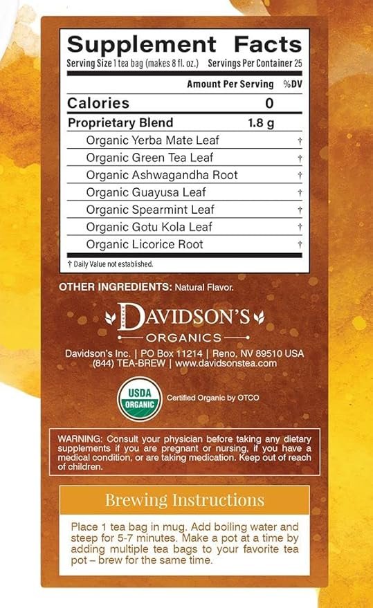 3 Davidson's Organics, Ayurvedic Infusions, Energize, 25-count Tea Bags, Pack of 6