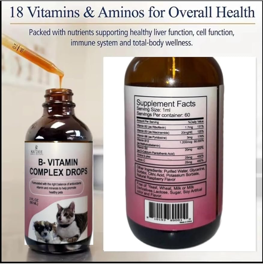 1 Liquid Vitamin B-12 Complex Drops for Dogs and Cats - Nutritionally Balanced Vet Formulated - Energy, Appetite, Mood - Recovery - Helps Cognition and Brain, Joints, Skin, Digestion