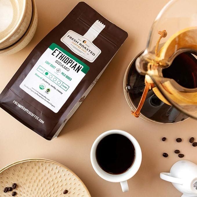3 Fresh Roasted Coffee, Fair Trade Organic Ethiopian Sidamo, 2 lb (32 oz), Light Roast, Kosher, Whole Bean