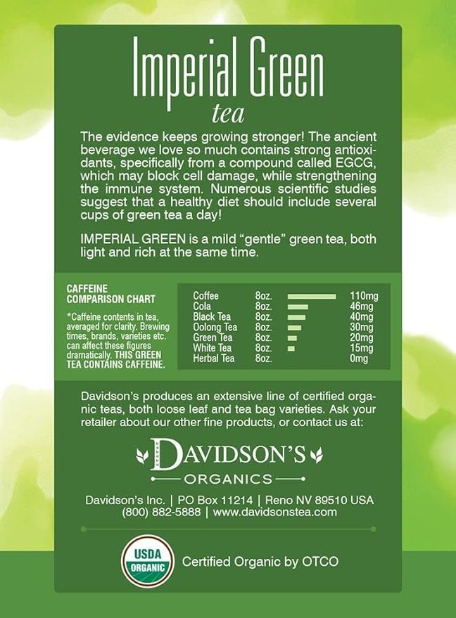 1 Davidson's Organics, Imperial Green, 8-count Tea Bags, Pack of 12