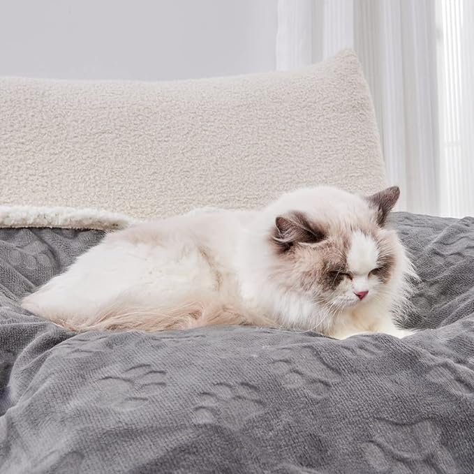 3 Qeils Pet Blankets for Cats - Waterproof Cat Blanket Washable - Sherpa Fleece Puppy Blanket, Soft Plush Reversible Throw Protector for Bed Couch Car Sofa, 25"X30", Grey