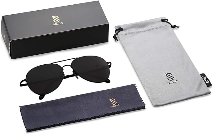 4 SJ1030 Aviator Sunglasses with Metal Frame and Spring Hinges for Women and Men by SOJOS.