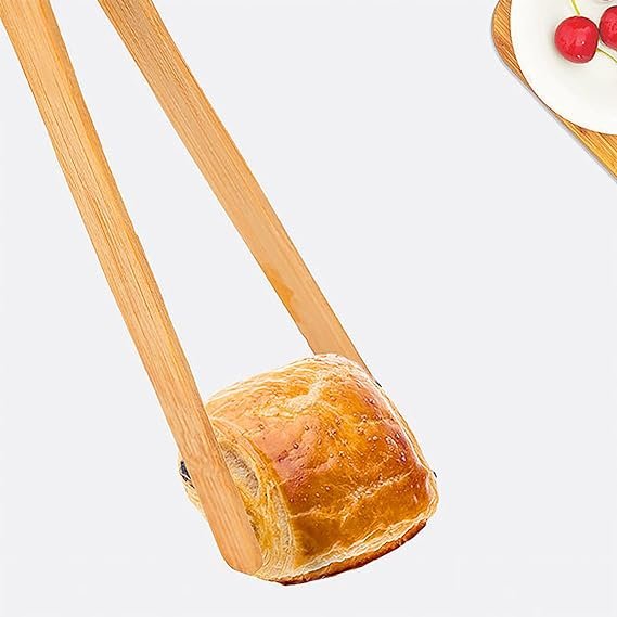 1 100% Bamboo Toast Tongs - 2 Pack, 10.2 Inches Long with Non-Slip Design - Ideal for Toasters, Fruit, Bread, Pickles, and Various Kitchen Uses like Salad, Pasta, Grilling, and BBQ.