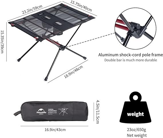 1 Outdoor Folding Table, Lightweight Aluminum Camping Table with Bag, Portable Foldable Mesh Table for Outdoor Activities