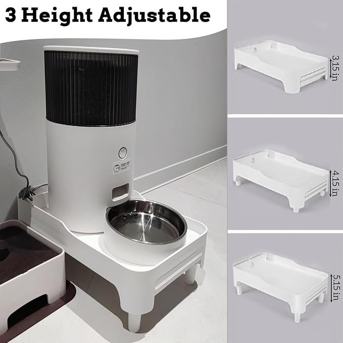 2 kathson Raised Cat Feeder Stand, Elevated Shelf for Automatic Pet Feeders, Adjustable Height Pet Feeding Holder with Drawer to Stock Snacks, Adjustable 3 Heights Suitable for Dogs and Cats (No Bowl)