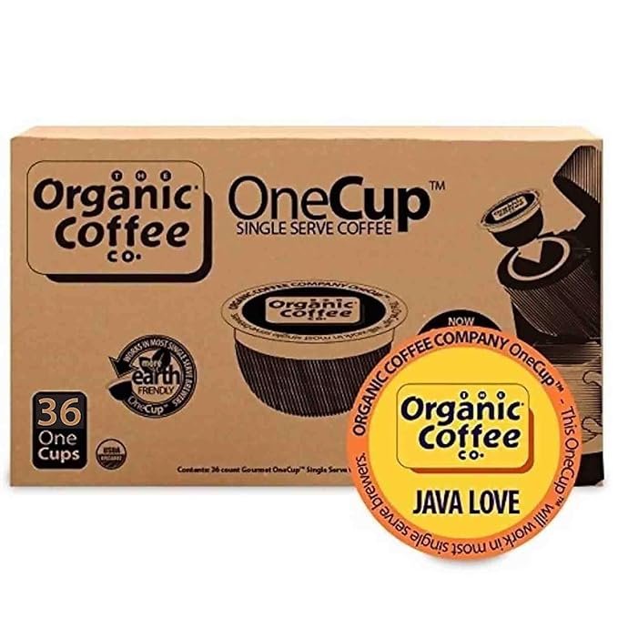 5 The Organic Coffee Co. Compostable Coffee Pods - Java Love (36 Ct) K Cup Compatible including Keurig 2.0, Medium Roast, USDA Organic