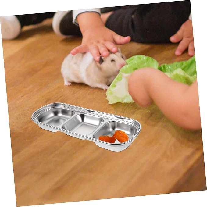 1 Mipcase 2pcs Stainless Steel Plate Squirrel Feeder Automatic Water Bowl Rabbit Water Dispenser Pet Feeding Tray Automatic Cat Feeders Nut Trays Multi-Grid Fodder Tray Fodder Plate Silver