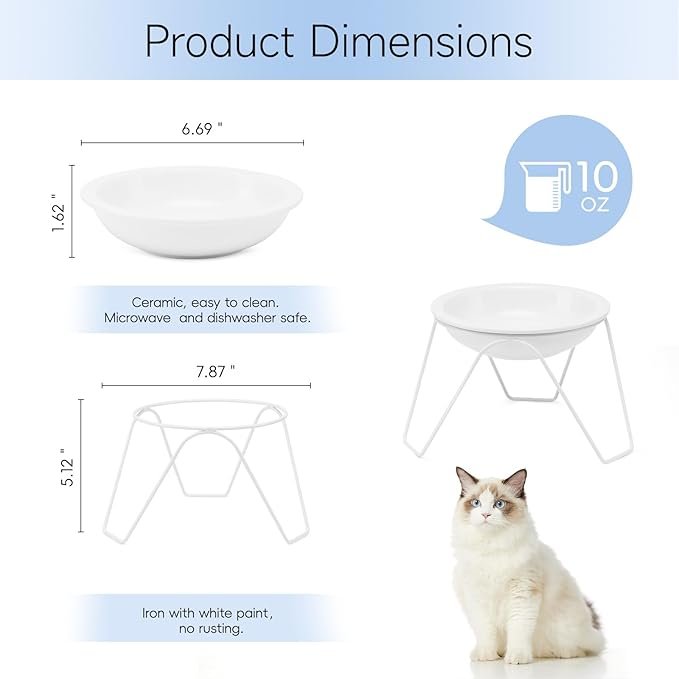 1 CEEFU 2-Pack Ceramic Raised Cat Bowls for Food and Water, Elevated Pet Dishes Bowls with Stand, Cats and Small Dogs, Dishwasher Safe