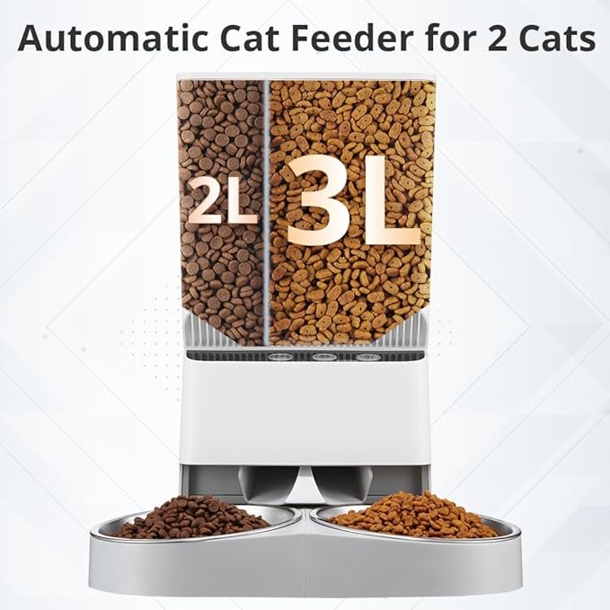 1 XTUOES Automatic Cat Feeders 2 Cat, 2.4G WiFi Microchip cat Feeder with Double Hoppers Dual timed cat Feeder for 2-18mm Kibble, 1-10 Meals & 30s Voice Record for Small Medium Cat Dog Pet